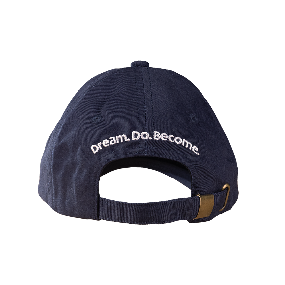 Backside of the RamRods navy dad hat with "Dream. Do. Become." on the back