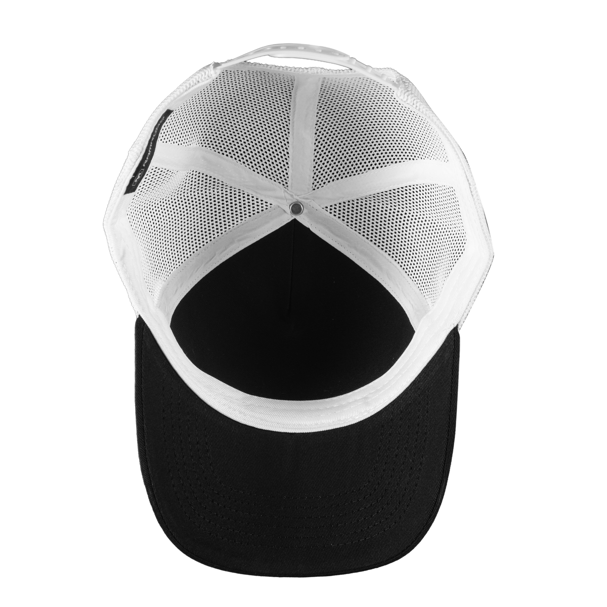 Inside of black and white Trucker Hat
